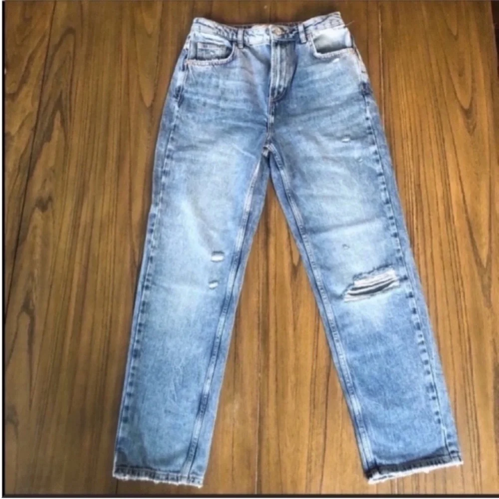 Free People high rise straight leg distressed jeans